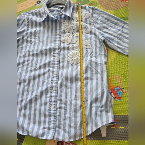 Lauren Blue and White Striped Shirt with Lace Detail Size MP - Picture 11 of 16